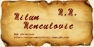 Milun Menčulović vizit kartica